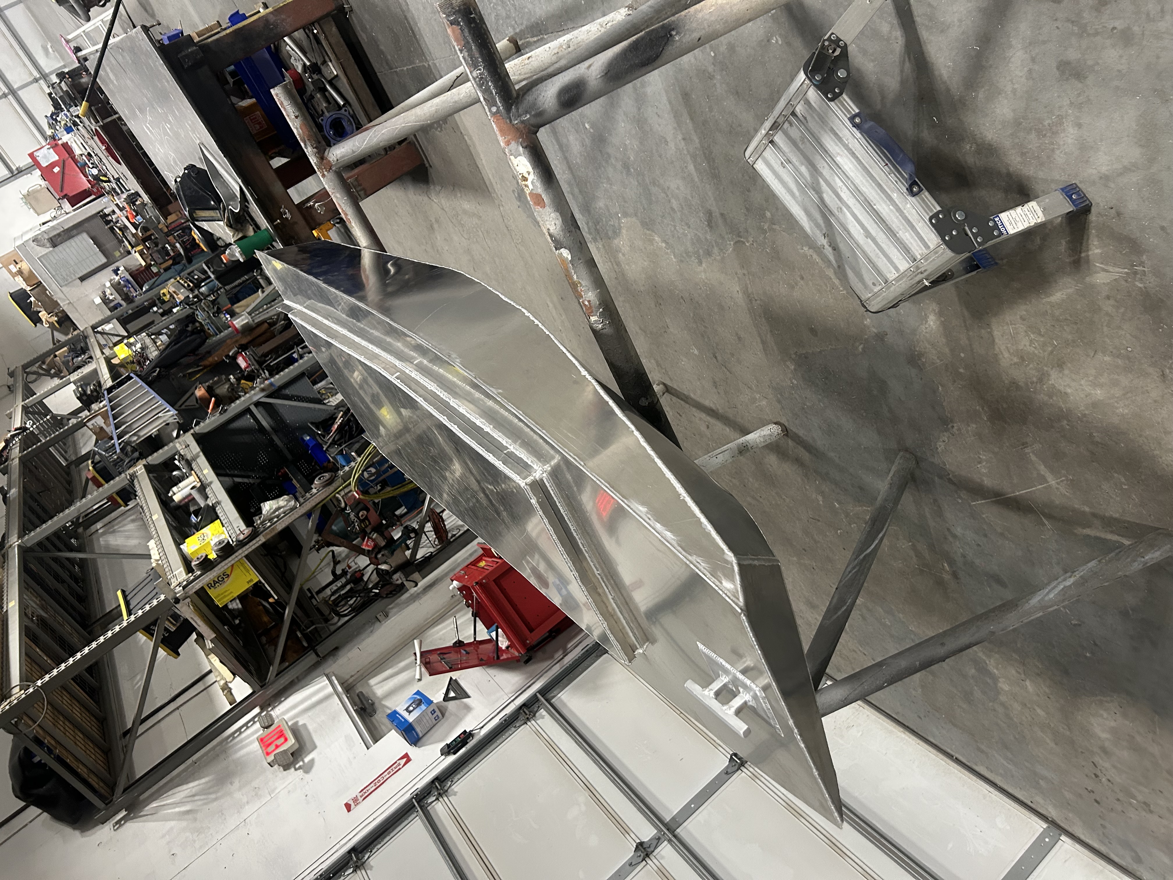 Aluminum fabrication parts arranged in the workshop