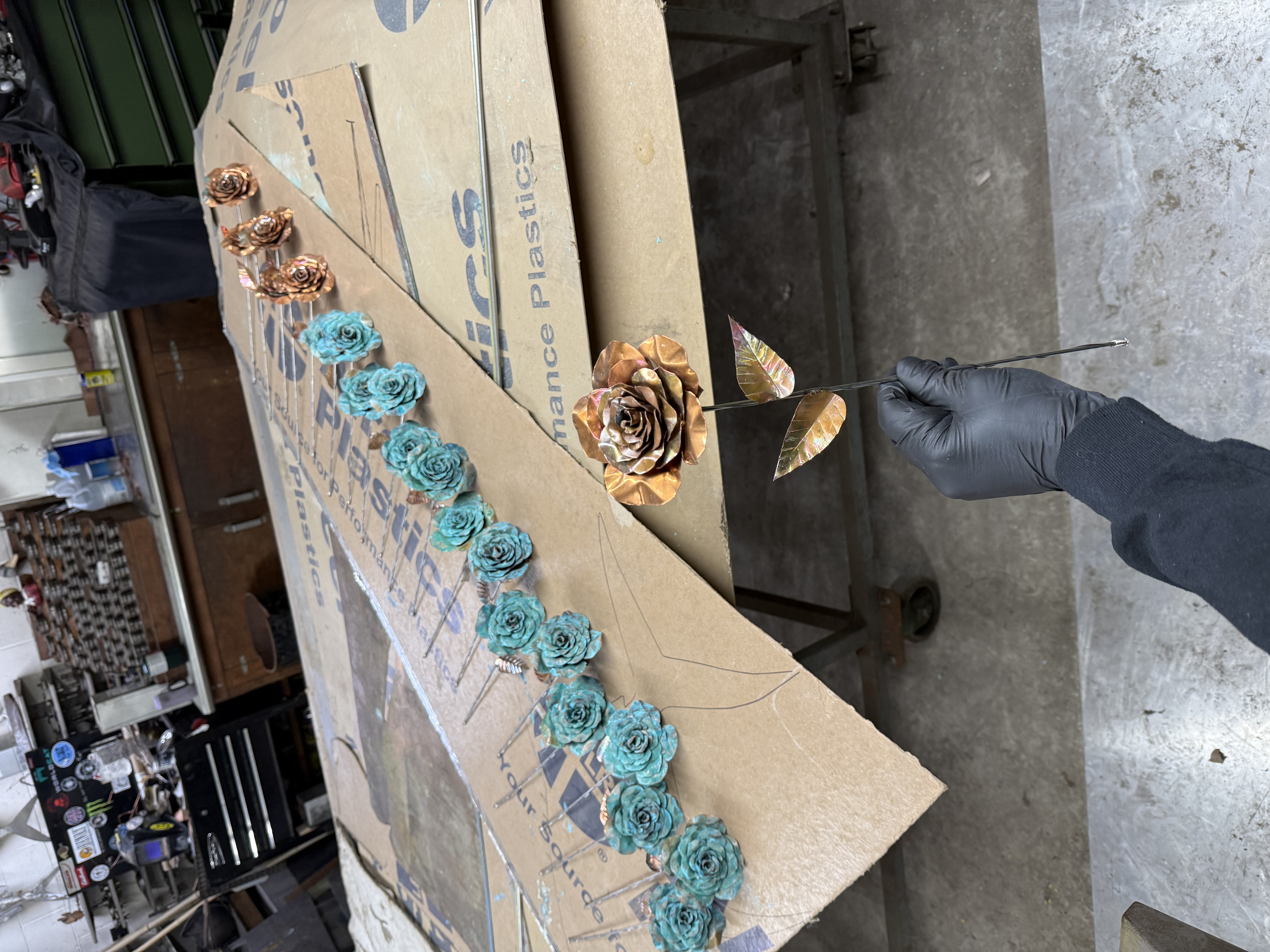 Steel roses during workshop production