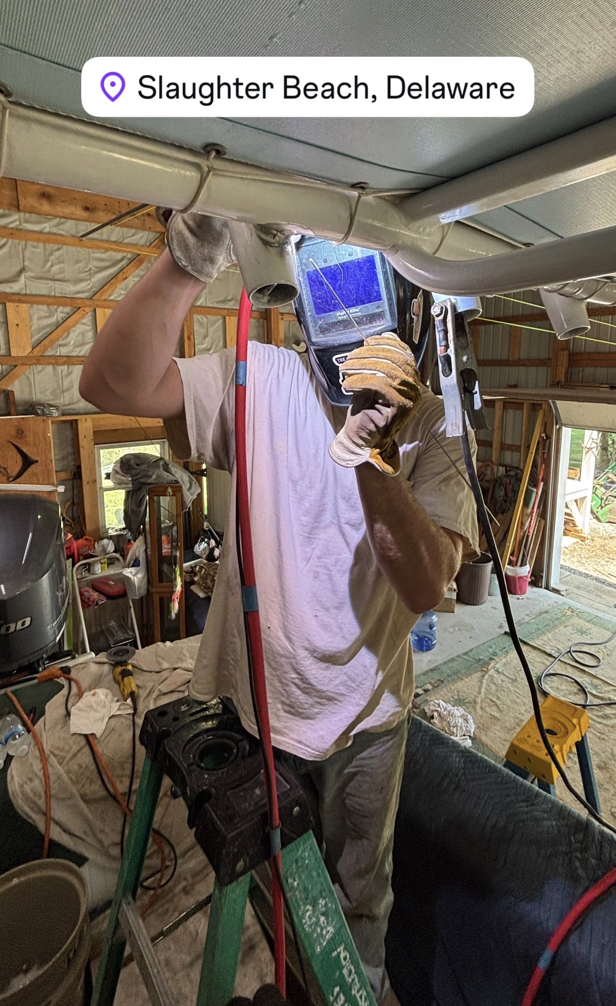 Overhead welding work in progress